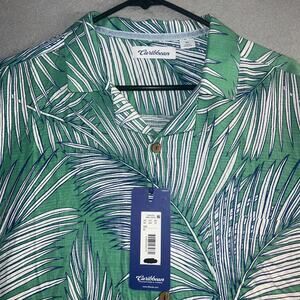 New Caribbean By Dillards Hawaiian Green Floral Shirt XL Rayon Summer NWT